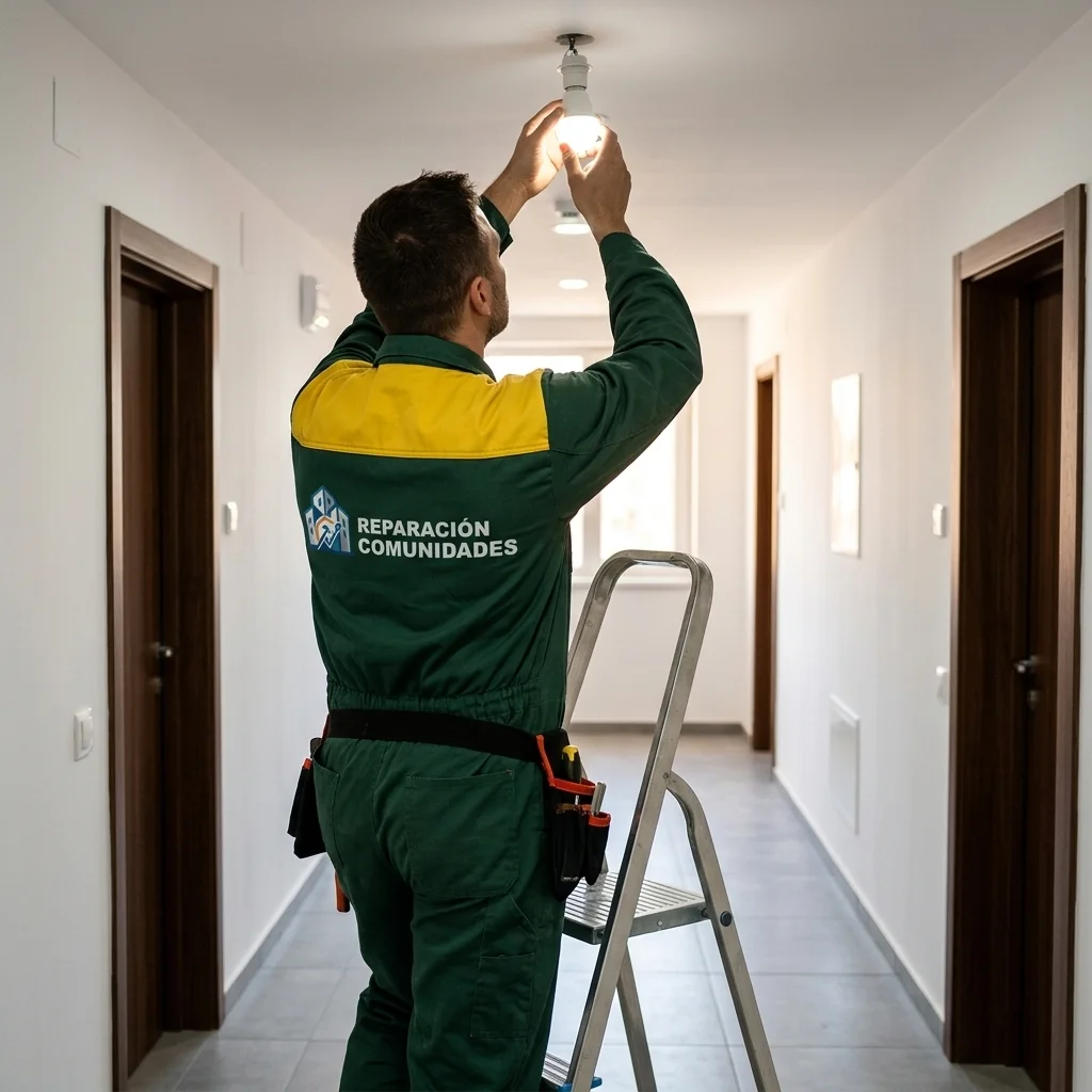 Electricista de Reparación Comunidades reparando luminaria